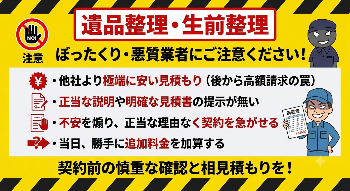 悪質な遺品整理業者に注意する画像