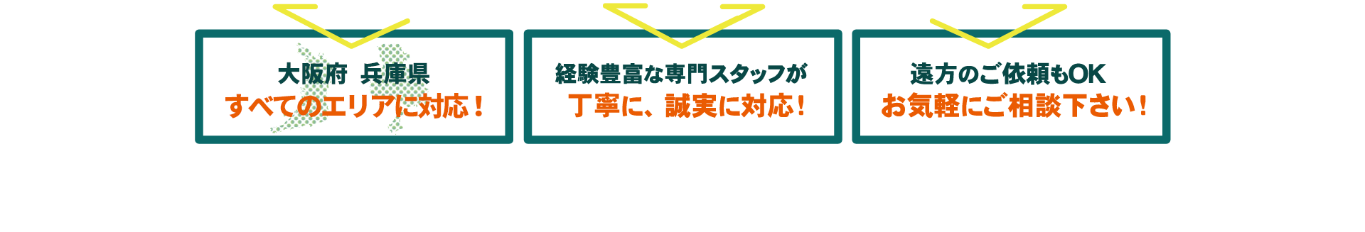 遺品整理のお困りごと、お悩みのご事情はそれぞれ、お客様のご事情に合わせてきめ細やかな対応をいたします。